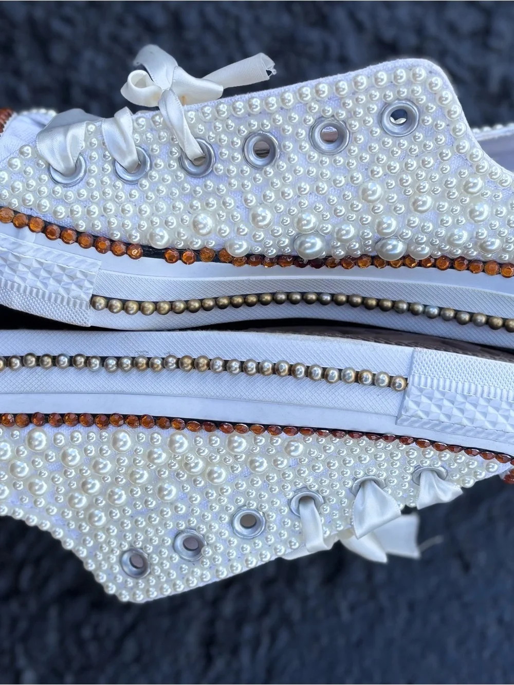 Converse Custom Pearl Rhinestone Glam Sneakers